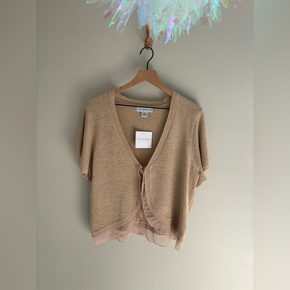 Sag‎ Harbor Tan Cover Up Short Sleeved Cardigan Size Large